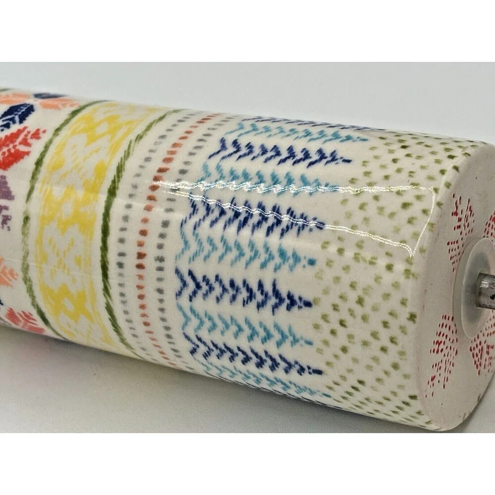 Anthropologie Rolling Pin POLAR GAZE‎ Ceramic Winter Holiday Folk Snowflake